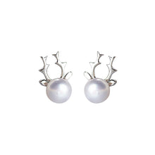 Load image into Gallery viewer, S925 Silver Pearl Reindeer Earrings