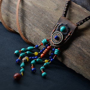 Leather and Natural Stone Necklace