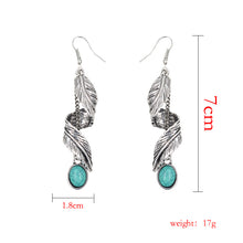 Load image into Gallery viewer, Turquoise Wrapped Bohemian Feather Dangle Earrings