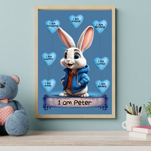 Positive Affirmation Personalised I Am Amazing Blue Rabbit Prints