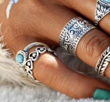 Load image into Gallery viewer, Turquoise 10 Piece Boho Ring Set