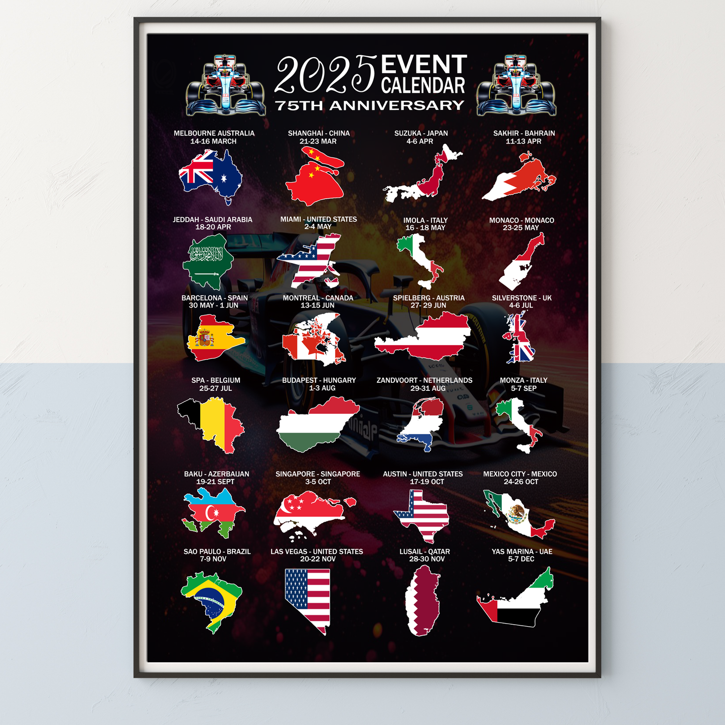 Motor Racing 2025 Event Calendar Ideal Gift for Formula Racing Fans