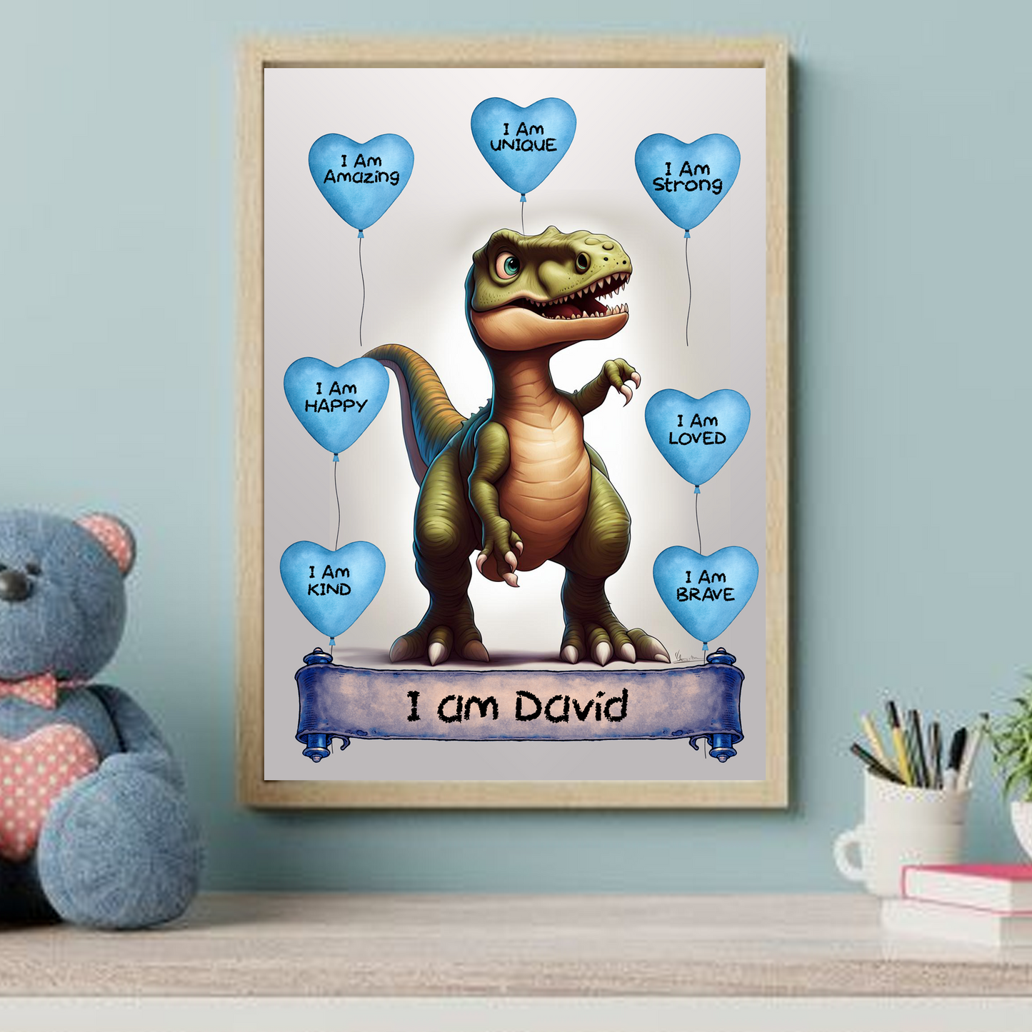 Positive Affirmation Personalised I Am Amazing T Rex Prints