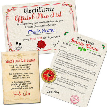 Personalised Christmas Nice List Certificate and Letters 2024