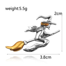 Load image into Gallery viewer, Witch Riding Broomstick Brooch