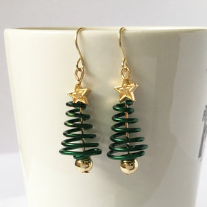 Spiral Christmas Tree Star Earrings