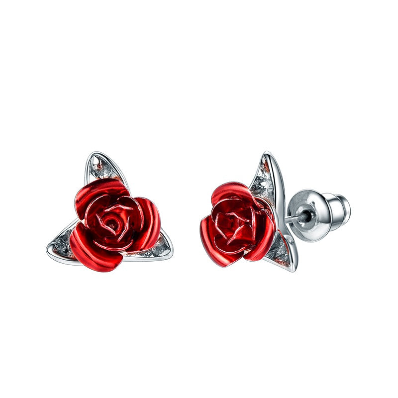 Two Tone Rose Earrings Earrings