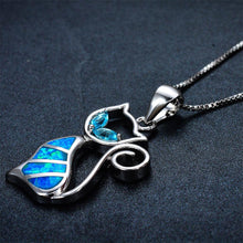 Load image into Gallery viewer, Blue Fire Cat Pendant and Earrings