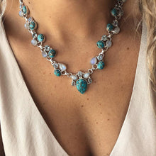 Load image into Gallery viewer, Turquoise Bohemian Flower Necklace