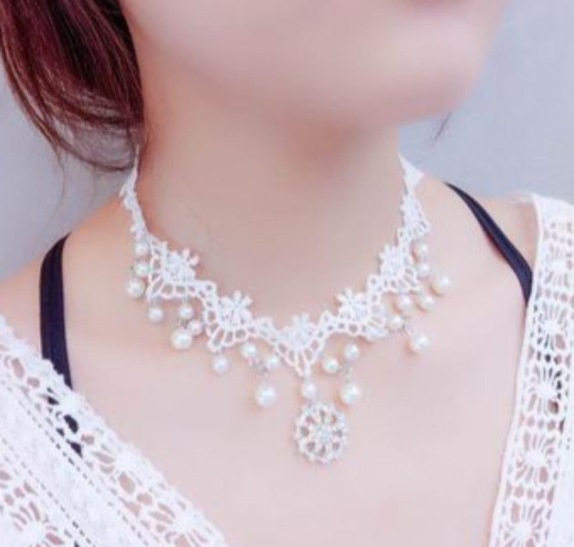 Handwoven Faux Pearl Lace Choker