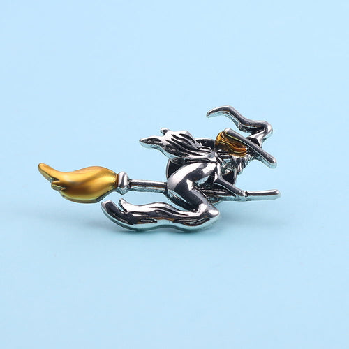 Witch Riding Broomstick Brooch