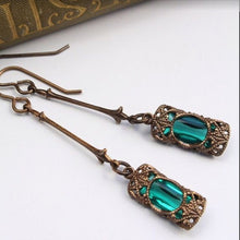 Load image into Gallery viewer, Locked Emerald Drop Earrings