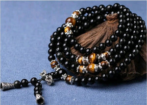 Obsidian Prayer Beads Mala Bracelet