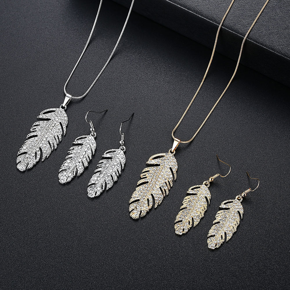 Angel Feather Necklace Earring Set