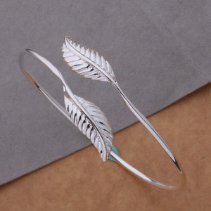 Silver Double Leaf Bangle