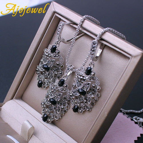 Black Crystal Hollow Flower Jewelry Sets