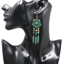 Load image into Gallery viewer, Antique Green Flower Drop Earrings