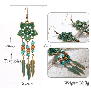 Antique Green Flower Drop Earrings