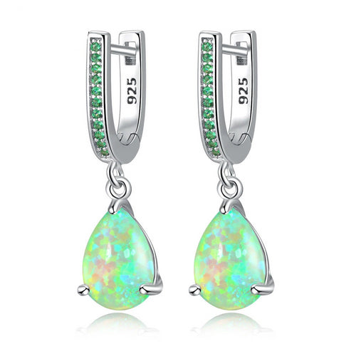 Green Opal 925 Silver Earrings