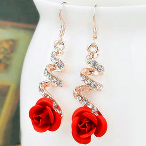Romantic Red Rose Drop Earrings