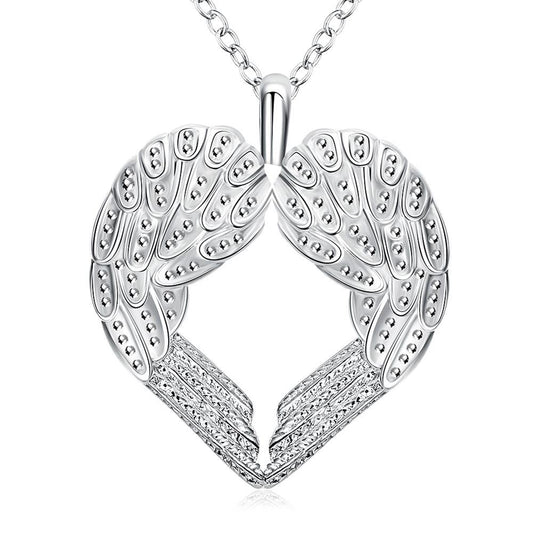 Silver Plated Heart Of Angel Necklace