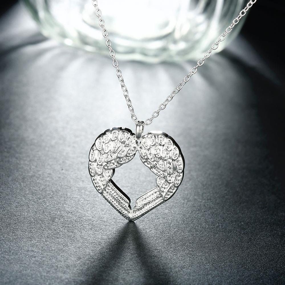 Silver Plated Heart Of Angel Necklace