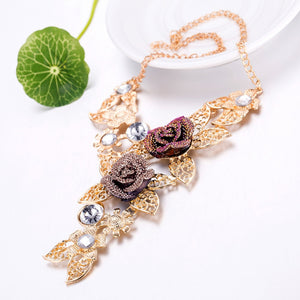 Purple Crystal Floral Leave Jewelry Sets
