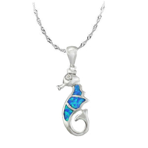 Seahorse Blue Fire Opal Necklace