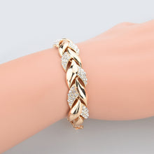 Load image into Gallery viewer, Braided Gold Leaf Bracelet With Luxury Crystal