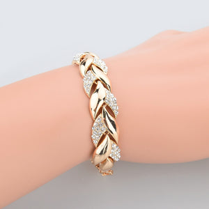 Braided Gold Leaf Bracelet With Luxury Crystal