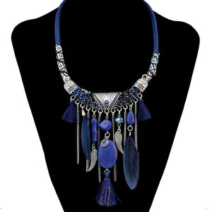 Tribal Bohemian Feather Statement Necklace