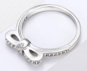 Bowknot Silver Crystal Ring
