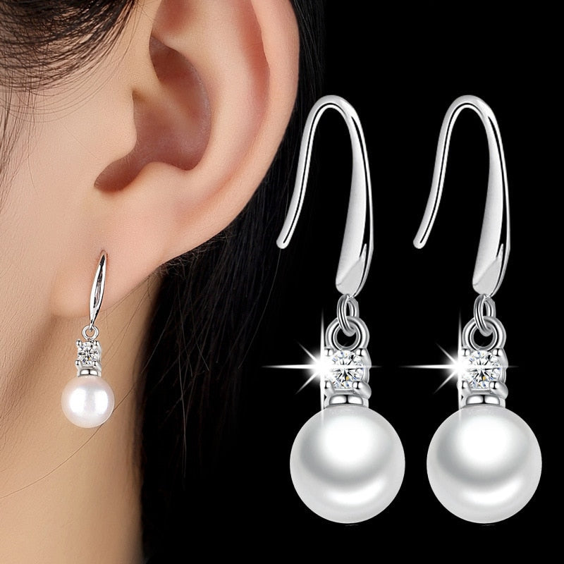 925 Sterling Silver Faux Pearl Earrings