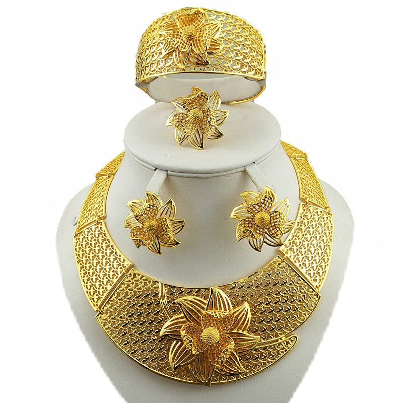 Golden Flower Jewelry Sets