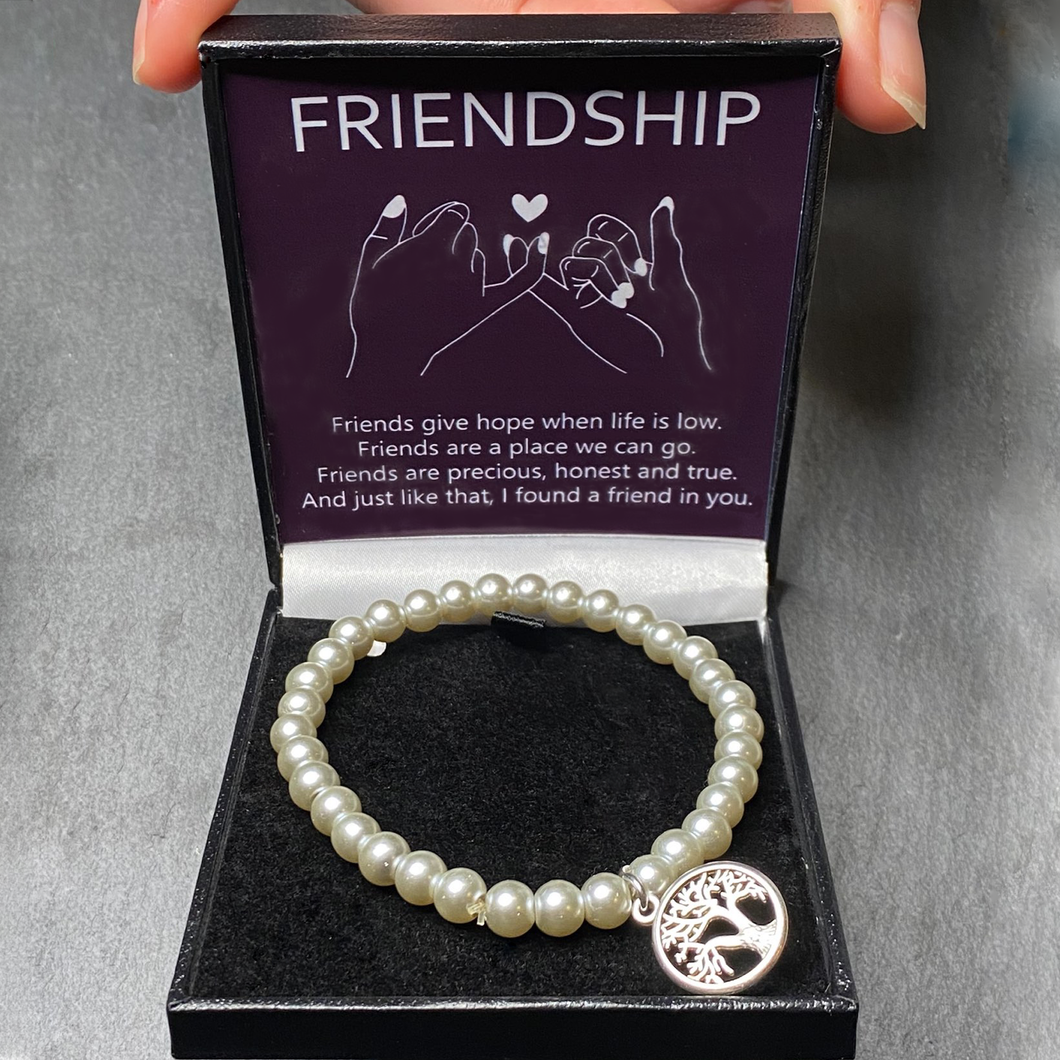 Friendship Boxed Glass Pearl Tree of Life Bracelet