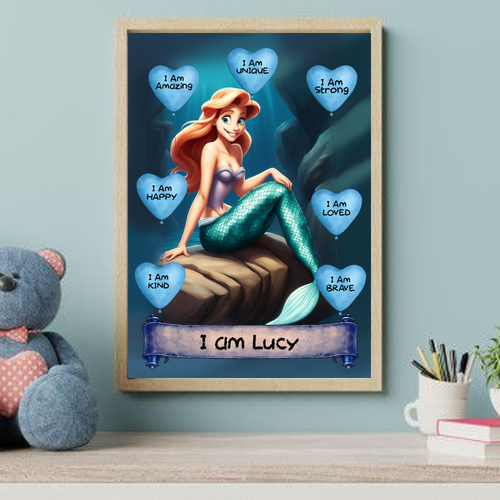 Positive Affirmation Personalised I Am Amazing Mermaid Wall Art Prints