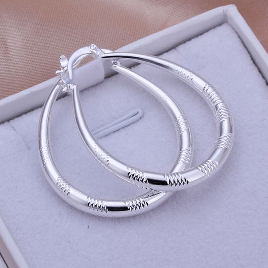 Silver Pearl Drop Hoop Earring