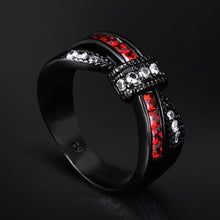 Load image into Gallery viewer, Entwined BowKnot Black Gold Colored Red Ring