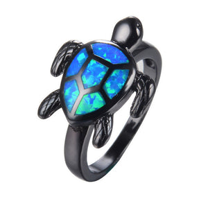 Opal Turtle Black Gold Color Ring