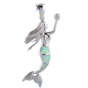 Blue Fire Opal Mermaid Pendant