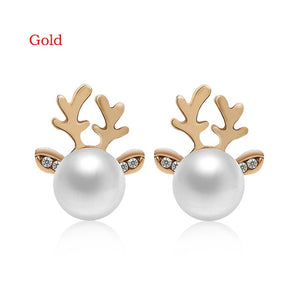 Christmas Pearl Deer Earrings