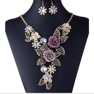 Purple Crystal Floral Leave Jewelry Sets