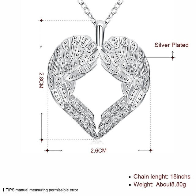 Silver Plated Heart Of Angel Necklace