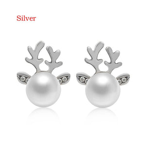 Christmas Pearl Deer Earrings