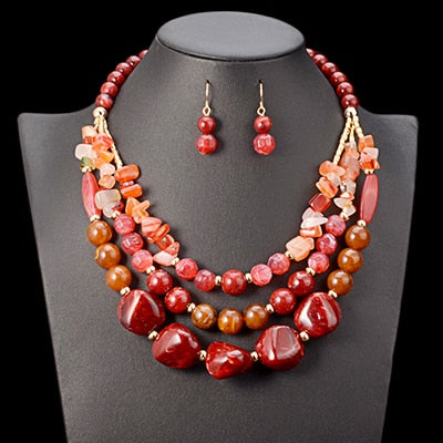 Amber Beads Choker Necklace Set