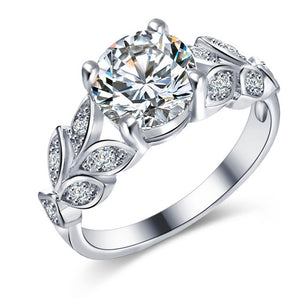 Gold or Silver Crystal Leaf Ring