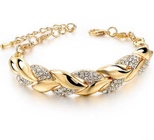 Load image into Gallery viewer, Braided Gold Leaf Bracelet With Luxury Crystal