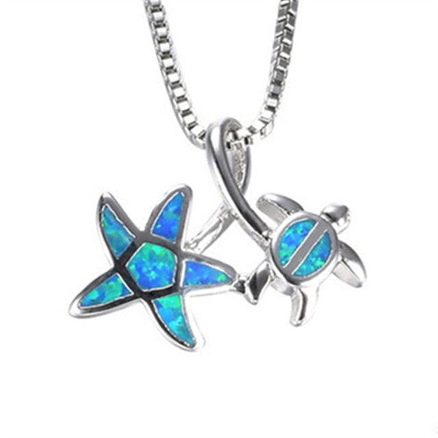 Blue Fire Opal Ocean Friends Necklace