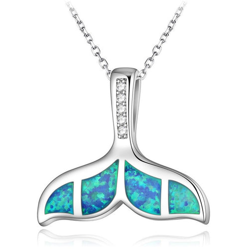 Whale Fin Blue Fire Opal Necklace