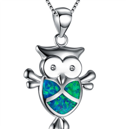 Beautiful Blue Fire Opal Owl Tribal Necklace